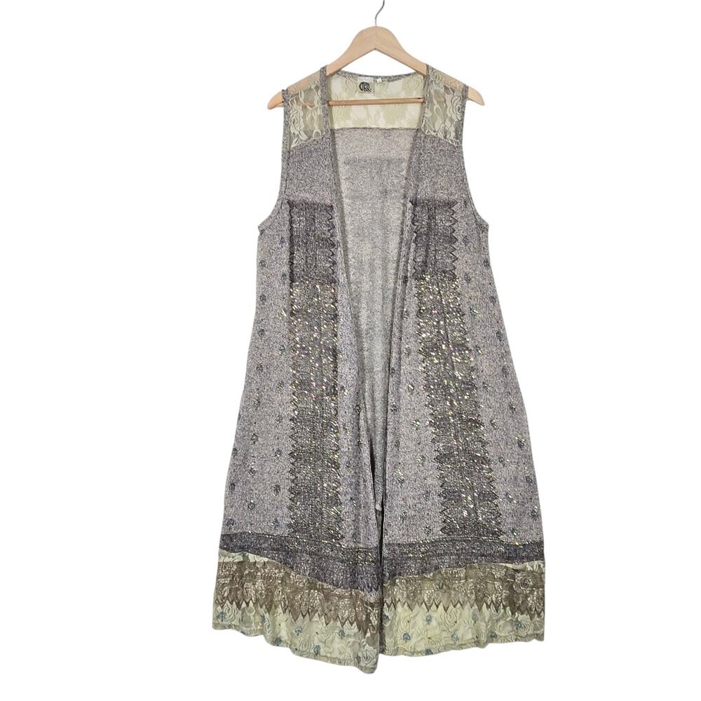 Fashion Apparel Studded Cardigan Duster L Sleeveless Floral Lace Fairy Grunge